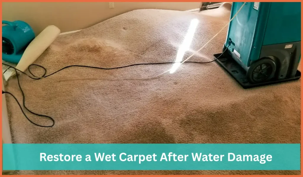 A wet carpet being dried with professional drying equipment.